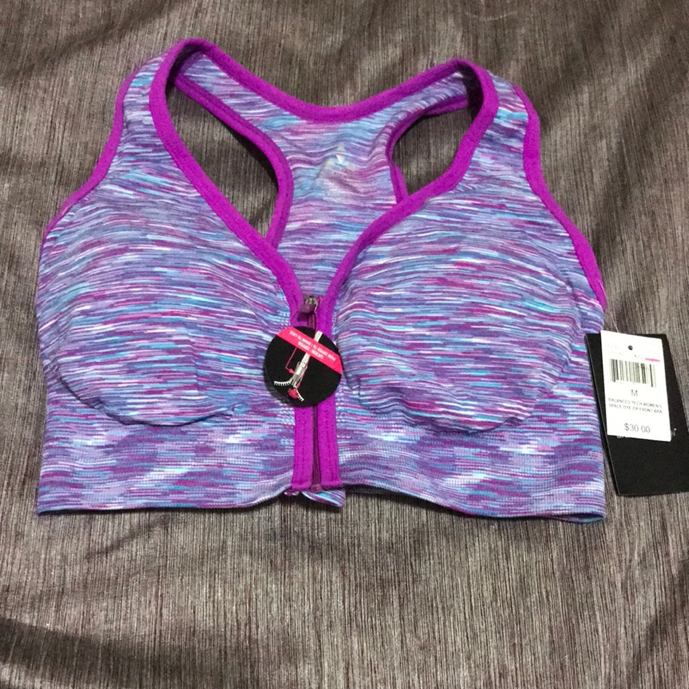 Balanced tech women’s dye zip front bra NWT
